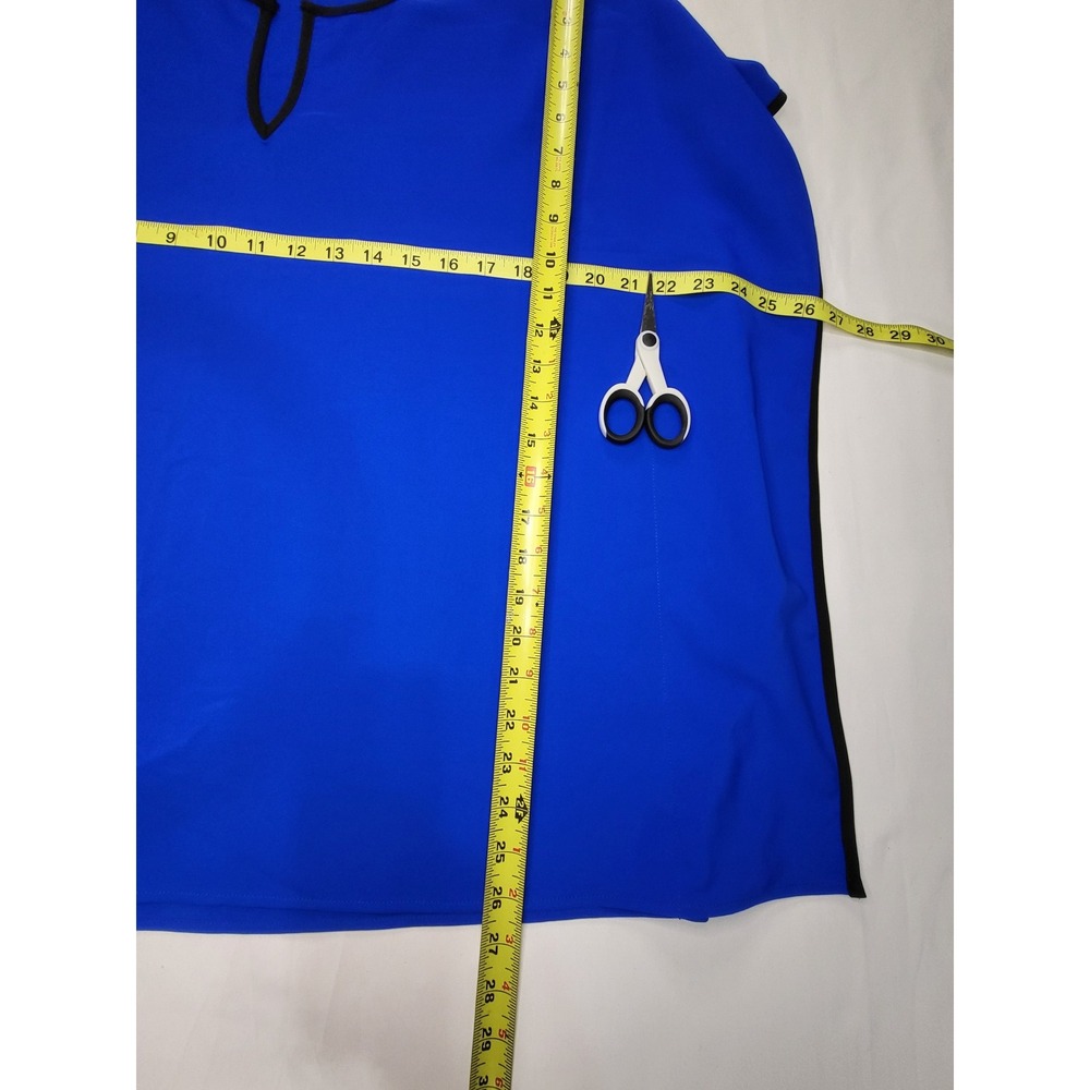 Calvin Klein Royal Blue Contrast Trim Ruffle Sleeve Blouse Size Medium - Picture 3 of 6